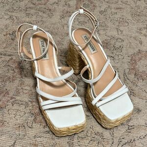 Steve Madden White Leather Platform Espadrille Sandals Size 7.5